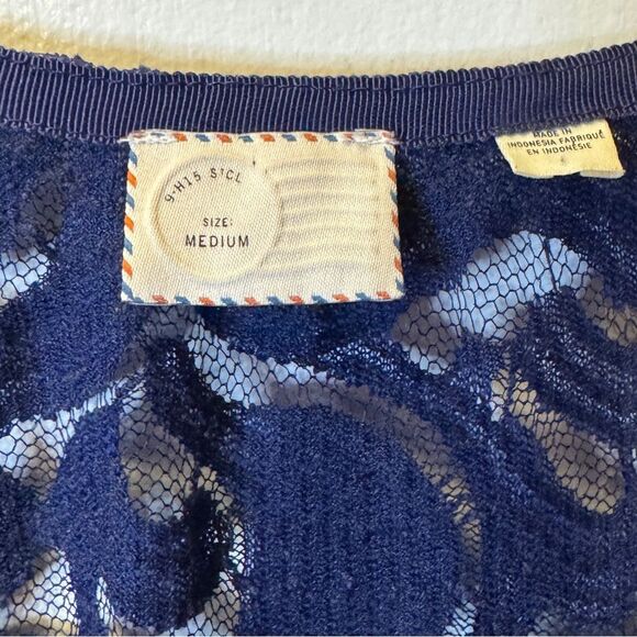 ANTHROPOLOGIE POSTMARKSessile Harvest Top Navy Blue Women’s Size Medium - Picture 3 of 4